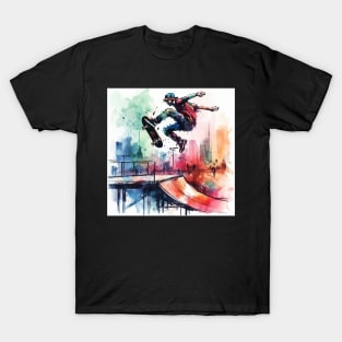 Kid riding a skateboard on a jump T-Shirt